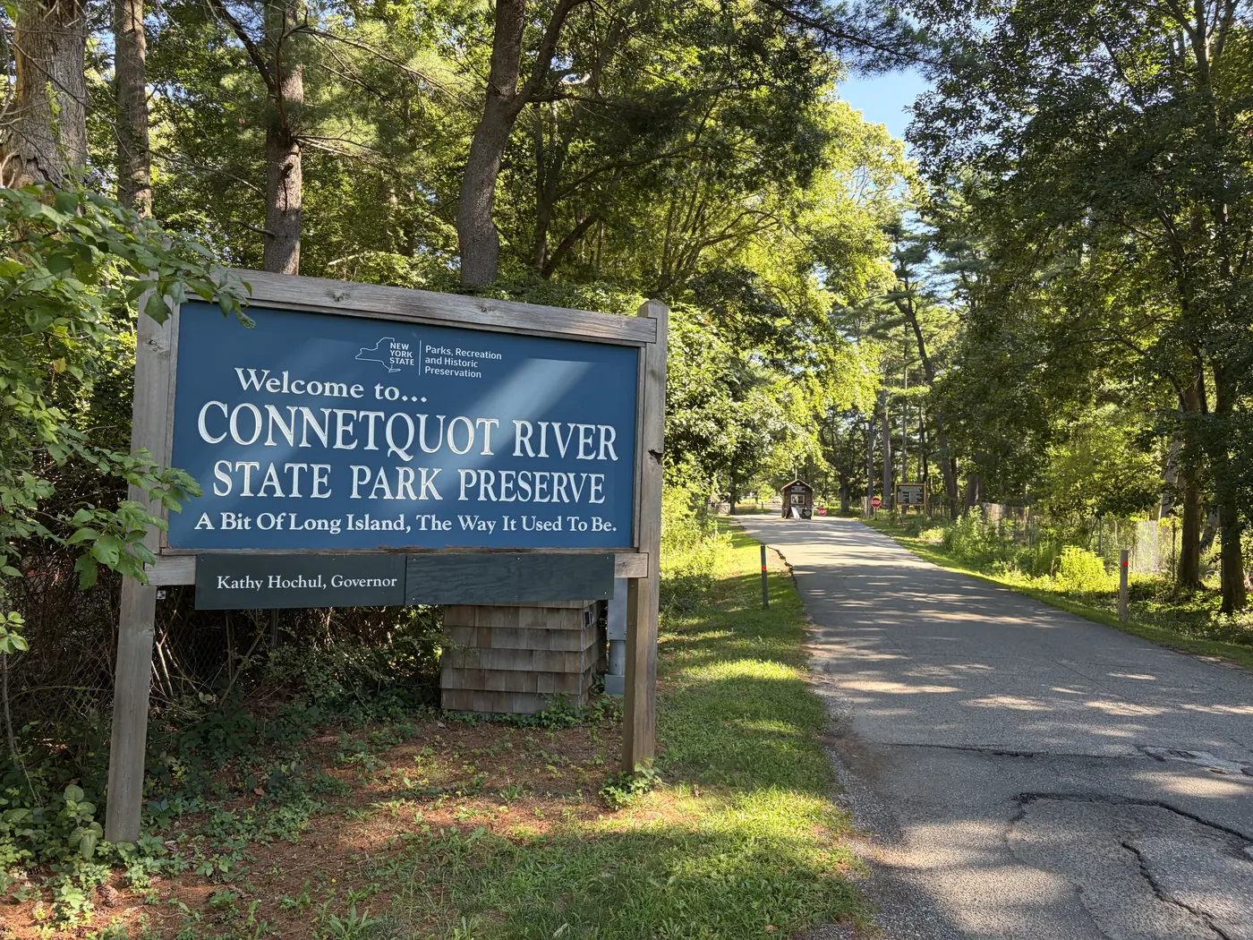 Connetquot River State Park Preserve entrance sign in Oakdale, New York