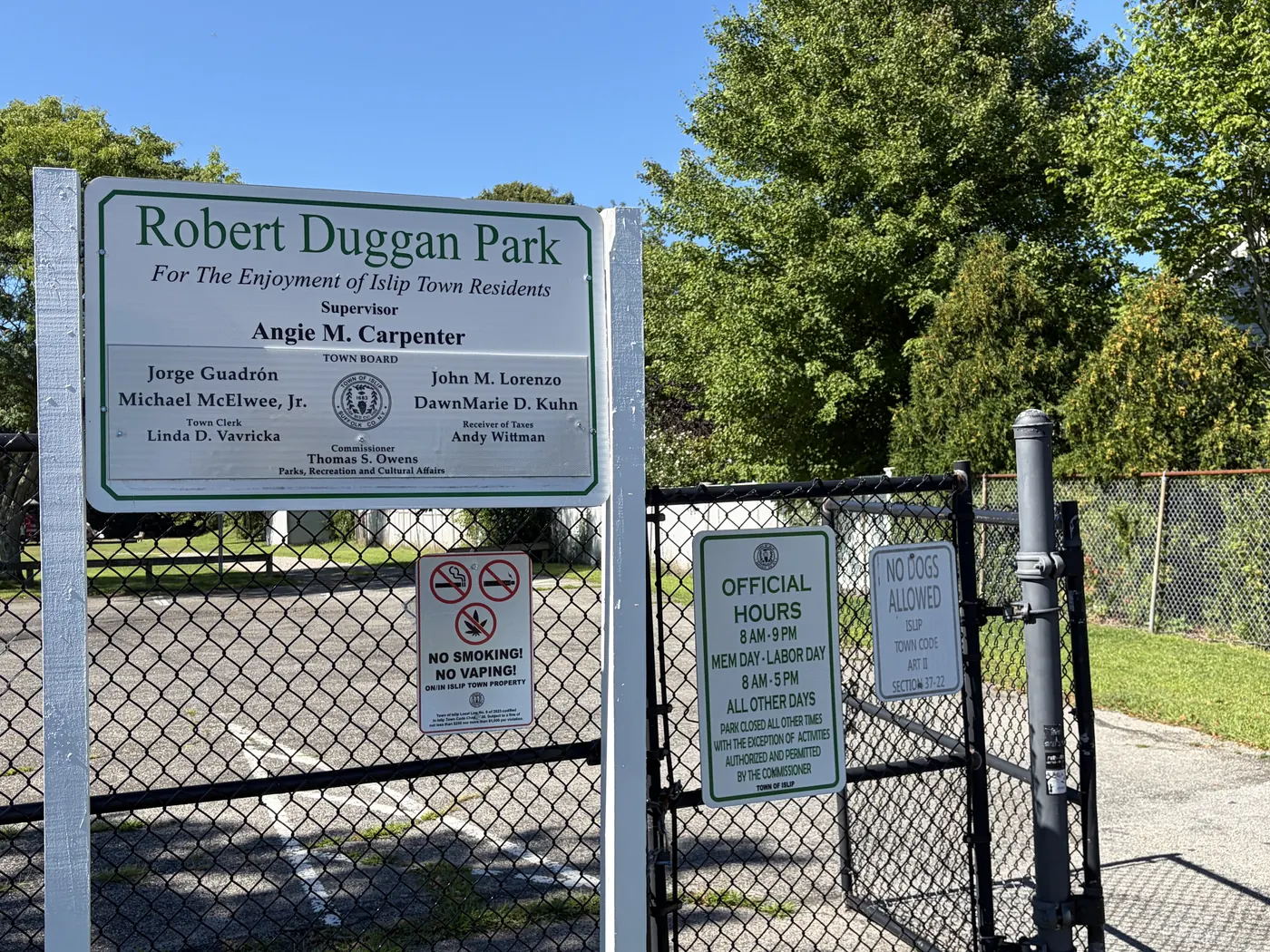 Robert Duggan Park sign, a Town of Islip park in Oakdale, New York